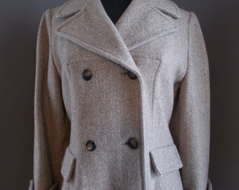 Vintage Double Breasted Herringbone Wool Coat
