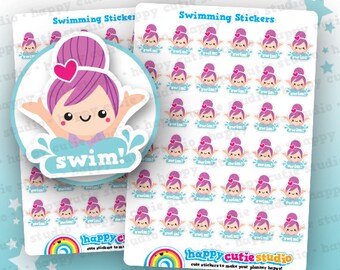 36 Cute Swimming/Swim/Lesson/Pool Planner Stickers, Filofax, Erin Condren, Happy Planner, Kawaii, Cute Sticker, UK