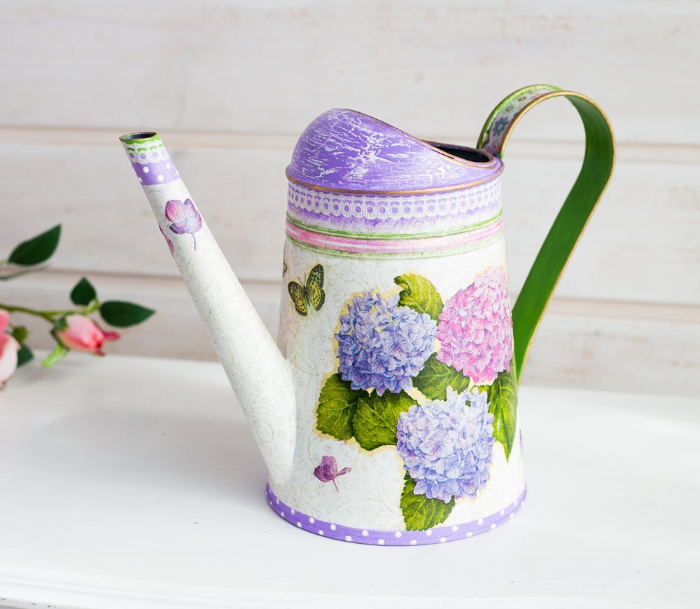 Metal watering can Hand painted watering can Rustic by LARAdeco