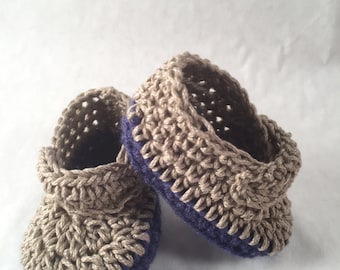 boy shoes, slippers, blue & tan, cotton, acrylic