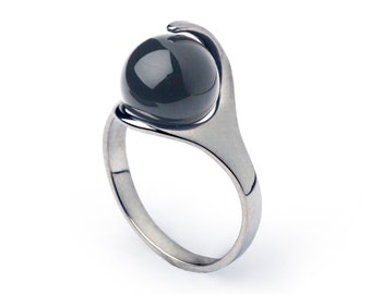 RA Hematite Ring, Egyptian Ring, Sterling Silver Hematite Ring, Black Stone Ring, Healing Crystal Ring, Hematite Jewelry