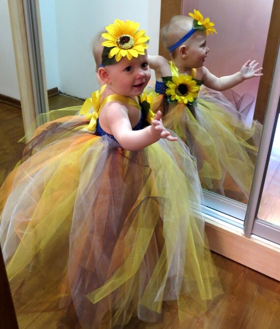 Sunflower dress Easter set Flower girl dress-Yellow flowers