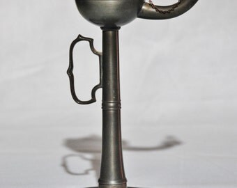 18th Century Pewter Oil Lamp, Vintage, Great Shape, Steampunk, Seafaring, Whale Oil Lamp