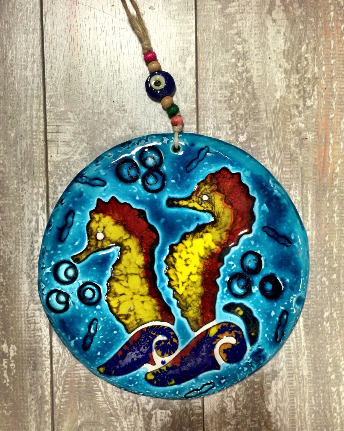 Ceramic seahorse wall decor art plate hanging