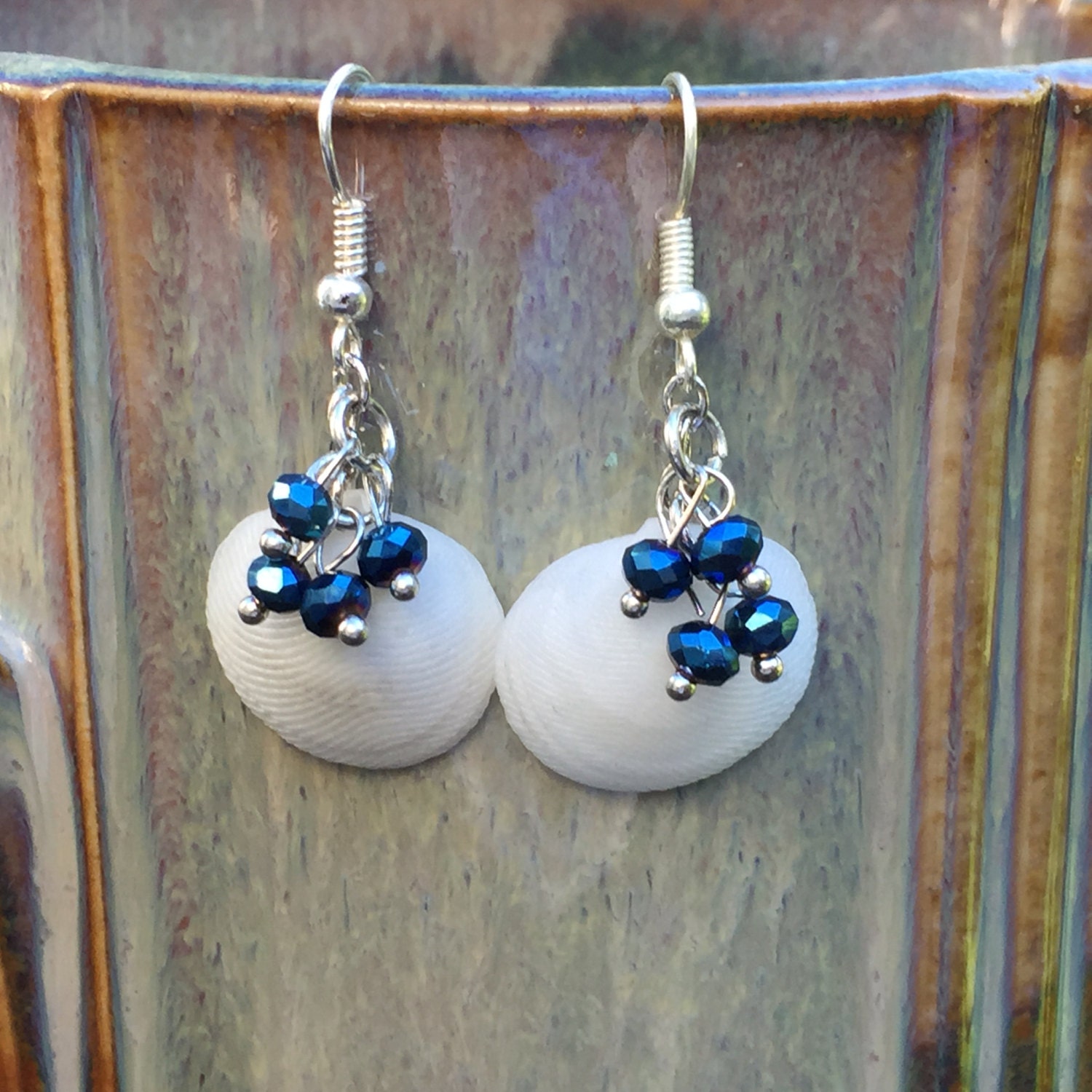 Seashell earrings Beach wedding earrings Beach jewelry Blue