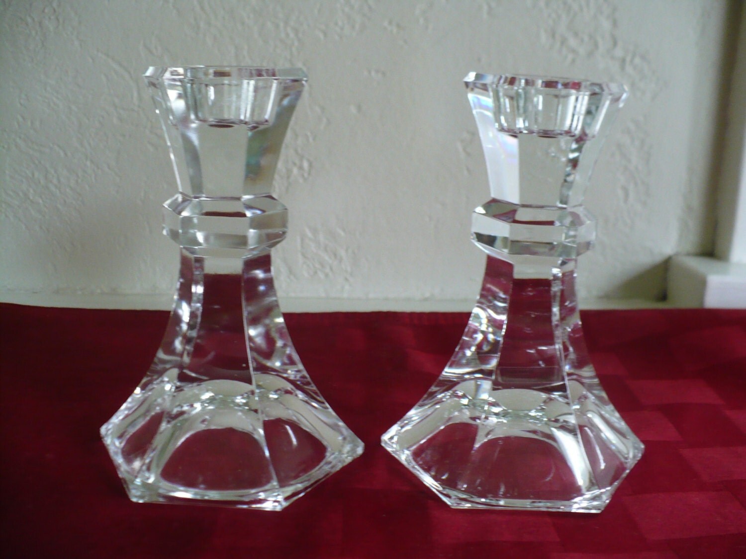 Towle lead crystal hexagonal candle holder pair Austria