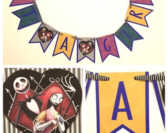Nightmare Before Christmas Baby Shower Banner, NBC Banner, It's a Girl Banner, Jack and Sally, Baby Shower Banner, It's a Girl Shower Banner