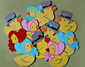 12 Vintage Hand Painted Spring Chicken Decorations