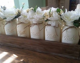 Mason jar centerpiece - Mason Jar table decor - Rustic Mason jar centerpiece - Rustic Home decor - Painted mason jar decor - Mason Jar Decor
