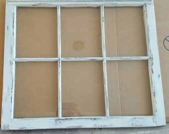 Vintage antique farm window sash frame 6 pane 36x27 unique painted shabby distressed rustic cottage wedding *No Glass*