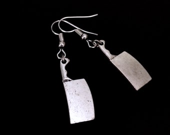 Cleaver Earrings, Knife Earrings, Halloween Jewelry, Gothic Jewelry, Grunge Earrings, Horror Jewelry, Silver Knife, Horror Movie
