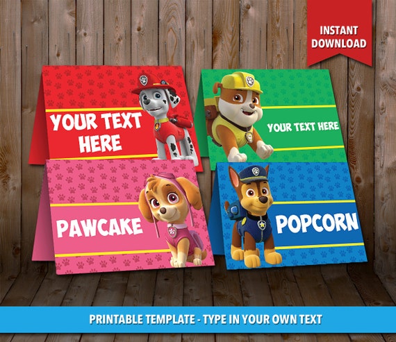 SALE 80% OFF Paw Patrol Table Tents Instant by CLPrintable