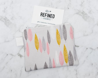 Pink and Gold Leaf Zipper Pouch - zippered pouch - purse - cosmetic bag - cosmetic pouch - coin purse - accessory bag