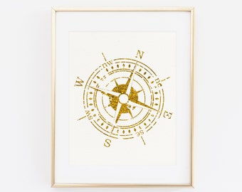 Nautical Compass Gold Foil Print The Golden Compass Print