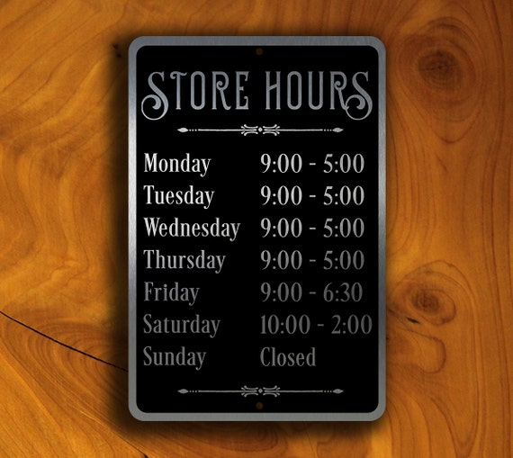 CUSTOM STORE HOURS Sign Store Hours Signs Store Hours by DecaModa