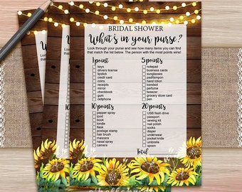 What's in Your Purse Game - Printable Yellow Rustic Sunflower Bridal Shower Purse Game - Purse Raid Game - Bridal Shower Games 023