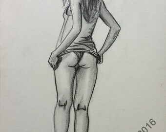Original drawing of a young girl, pencil drawing, female nude, nude pencil drawing, nude pencil, nude art, human figure, artistic nude