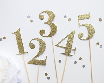 Gold Glitter Wedding Table Numbers | Wedding | Floral Arrangements | Gold or Silver Table Number Centrepiece | Special Event or Parties