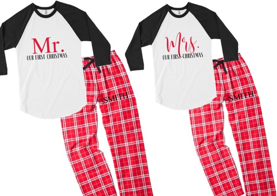 Mr and Mrs First Christmas Pajamas Couples by GirlCrushClothingCo