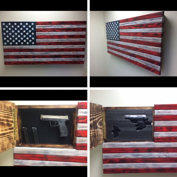 Wood American Flag With Gun Concealment