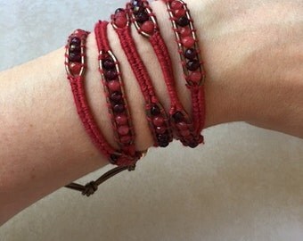 Unique Red and Woven Wrap Bracelet