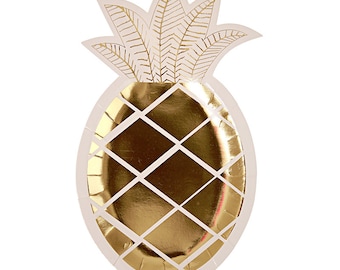 Pineapple Plates, White and Gold, Party Supplies, Pineapple Party, Fruit Partyware, Tropical Party, Gold Plates, Luau Party,Hawaiian Party