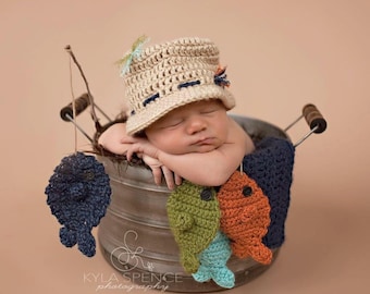 Crochet Fisherman Hat, Baby Fishing Hat, Newborn Photo Prop