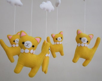 Baby Mobile, Baby crib mobile, Baby felt mobile, Baby nursery mobile,, Baby cat mobile
