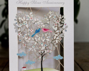 Happy Silver Anniversary Card, Laser Cut-out Love Birds