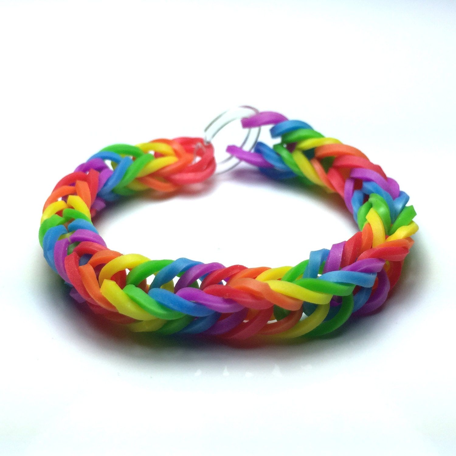Rainbow Colored Rainbow Loom Rubber Band Bracelet Fishtail