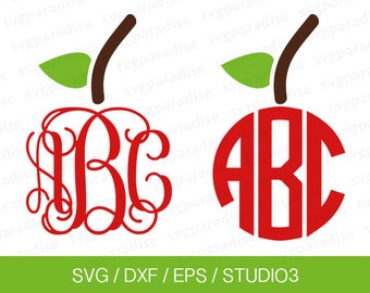 Apple Monogram Topper SVG, Apple SVG, Apple Monogram SVG, Teacher, Back To School, Svg, Eps, Dxf, Studio3 use with Cricut & Silhouette