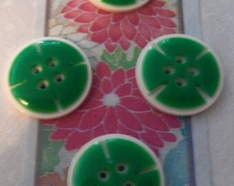 Lot of Four Celluloid Overlay Buttons White and Green