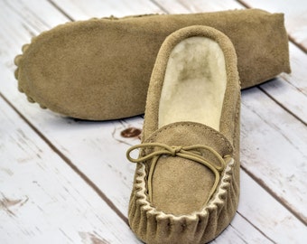 British Suede and Lambswool Handmade Moccasin Slippers