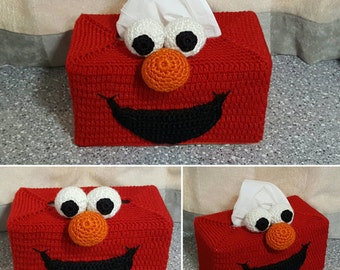 Handmade Elmo Crochet Tissue Box Cover.