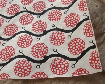 Red Berries on Vine Pattern Woodblock Printed Lokta Paper Sheet 20x30 inches
