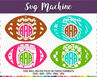 Patterned Football SVG - Monogram Frames Silhouette Cut File - Circle Monogram Frames Football - Sports - Chevron - Zebra - Polka Dots