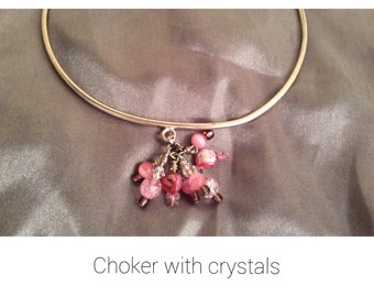 Pink choker necklace, pink crystal choker, metal choker, pink necklace. Fits all, pink jewelry, ideal gift for friend, girl, sister.