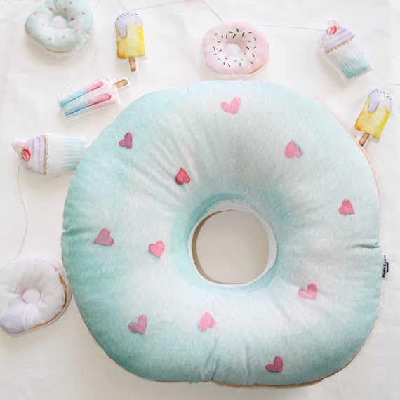 Donut pillow Mint Nursery Decor Baby Shower gift Girls