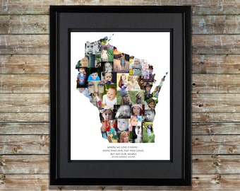 Wisconsin Photo Collage - Wisconsin Home - Wisconsin Art - Wisconsin Map - Wisconsin Wall Art - Wisconsin SVG - Shape Collage