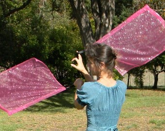 Fall Sale! Flag Poi - Pretty Pink with Silvery Stars