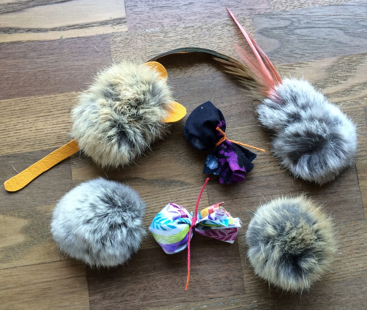Natural Cat Toys Rabbit Fur Catnip Leather Feathers