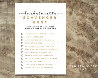Bachelorette Scavenger Hunt - Game | Bachelorette Party Game | Black, Gold | BROOKE Collection | Printable, Instant Download PDF file