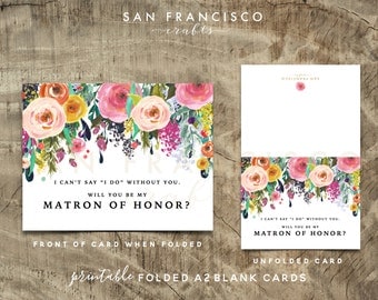 Will you be my Matron of Honor Card | Floral, A2 | Ashley Collection | Instant Download