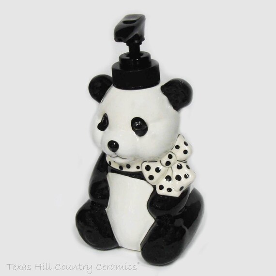 Dispenser Panda ceramic panda soap dispenser with black and white polka Dispenser Panda ceramic panda soap dispenser with black and white polka