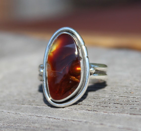 Mexican Fire Opal Ring in Sterling Silver/Handmade/Fine