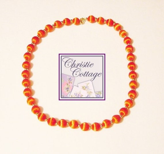Vintage Necklace - Restrung - Orange and Gold Beads