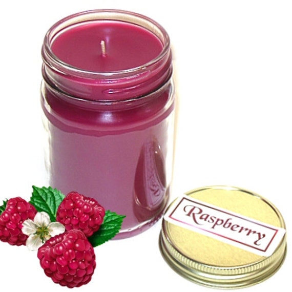 Raspberry Mason Jar Candle Fresh Fruit Berry Scent 12 Oz