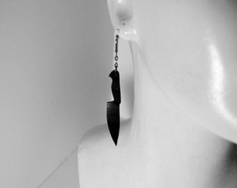 Chef Knife Earrings Recycled Record Silhouette