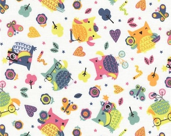 20% OFF! Timeless Treasures FABRIC - Fun - Tossed Owls - White