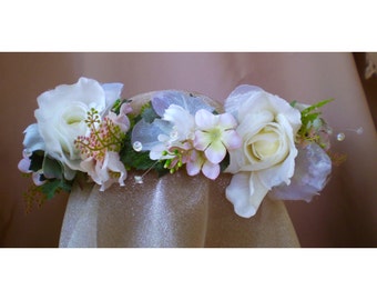 Floral head wreath boho bridal flower crown bohemian renaissance wedding Victorian style headpiece faerie costume ritual wear fairy cosplay